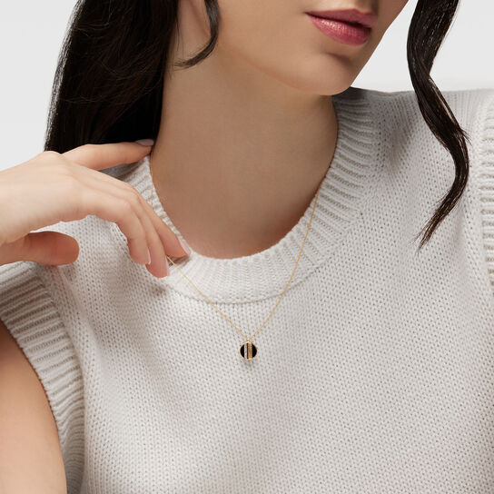 Birks Dare to Dream 10 mm Onyx and Diamond Pendant, Yellow Gold on Model image number 1